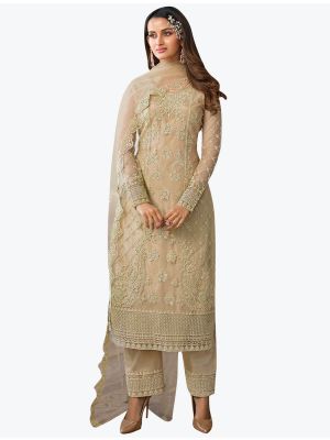 Beige Butterfly Net Exclusive Designer Palazzo Suit FABSL20934
