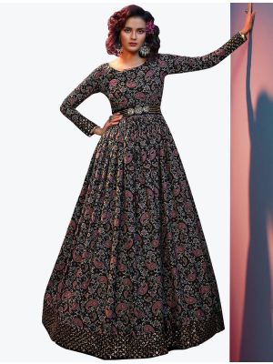 black natural crepe stylish party wear anarkali gown   small fabgo20131