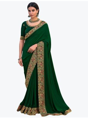 Bottle Green Premium Vichitra Silk Party Wear Designer Saree small FABSA21678