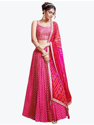 Brilliant Pink Chinon Silk Stylish Party Wear Lehenga Choli FABLE20282