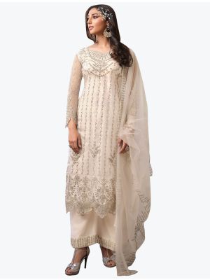 Cream Butterfly Net Exclusive Designer Palazzo Suit FABSL20931