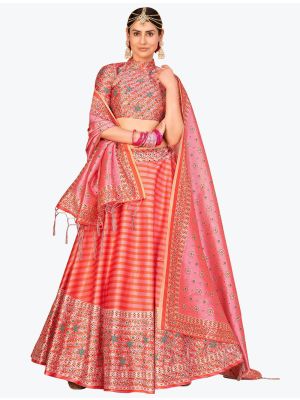Dark Peach Rera Silk Digital Printed Party Wear Lehenga Choli FABLE20288