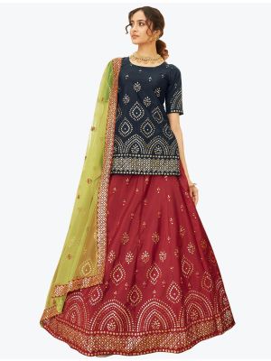 Deep Red Chinon Exclusive Designer Lehenga Choli FABLE20289