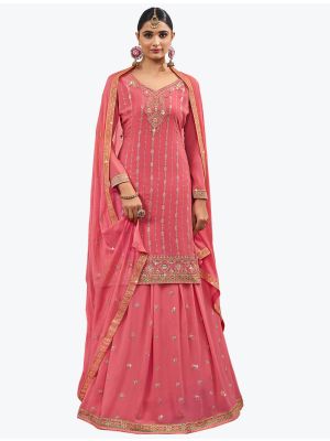 Hot Pink Georgette Party Wear Exclusive Designer Lehenga Suit small FABSL20924