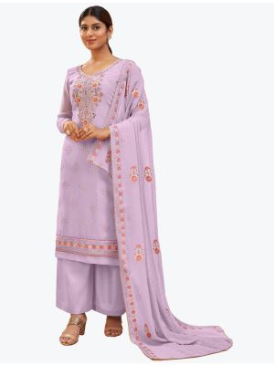 Lavender Pure Georgette Classic Designer Palazzo Suit small FABSL20948
