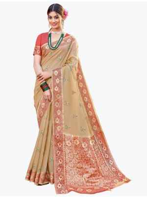 Light Brown Woven Cotton Festive Wear Designer Saree FABSA21684