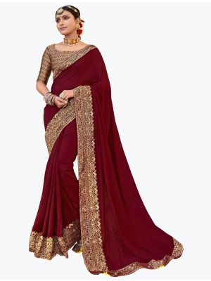 Maroon Vichitra Silk Festive Wear Elegant Designer Saree small FABSA21656
