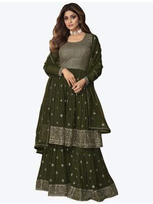 Mehendi Green Pure Georgette Stylish Designer Sharara Suit FABSL20950