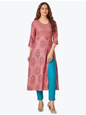pink fine rayon casual wear printed pintex kurti fabku20561