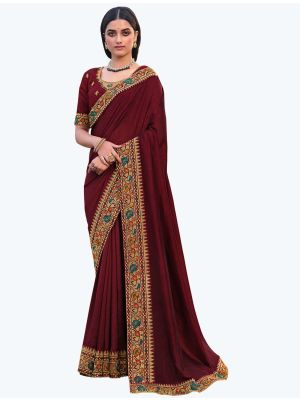 Rich Maroon Premium Vichitra Silk Party Wear Designer Saree swatch FABSA21682