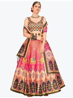 Rich Pink Rera Silk Digital Printed Party Wear Lehenga Choli FABLE20286