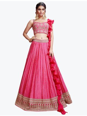 Vibrant Pink Chinon Silk Stylish Party Wear Lehenga Choli FABLE20278