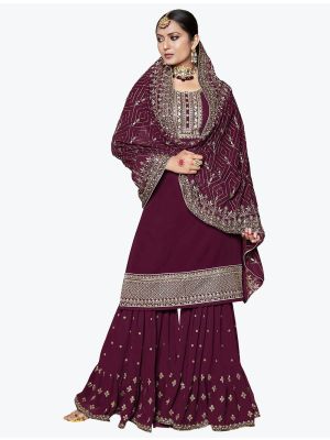 Wine Georgette Festive Wear Premium Designer Sharara Suit small FABSL20891