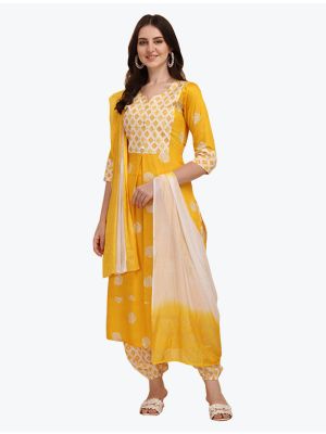 Bright Yellow Fine Rayon Patiala Style Readymade Suit FABSL20980