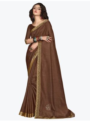 Coffee Brown Soft Vichitra Silk Party Wear Designer Saree small FABSA21726