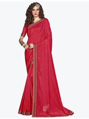 Dark Pink Soft Vichitra Silk Party Wear Designer Saree swatch FABSA21723