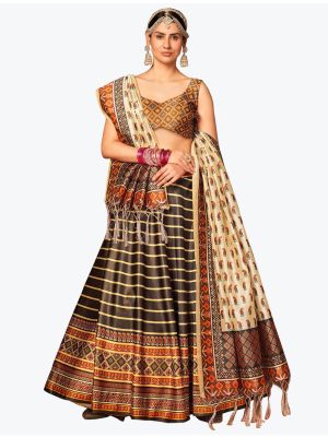Dazzling Brown Digital Printed Rera Silk Party Wear Lehenga Choli small FABLE20299