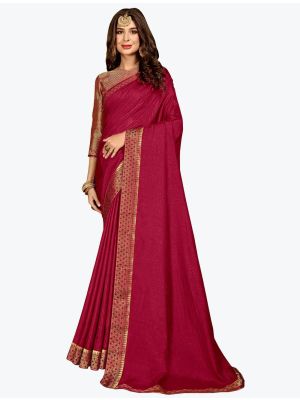Magenta Soft Vichitra Silk Party Wear Designer Saree small FABSA21720
