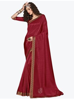 Maroon Soft Vichitra Silk Party Wear Designer Saree thumbnail FABSA21728