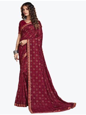 Rich Maroon Foil Printed Soft Vichitra Silk Designer Saree small FABSA21730