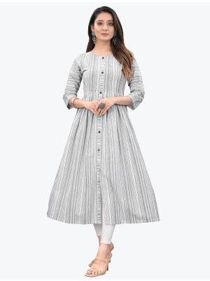 striped white pure cotton casual wear stylish kurti fabku20577