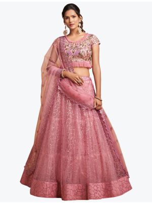 Blush Pink Soft Net Embroidered Party Wear Designer Lehenga Choli small FABLE20307