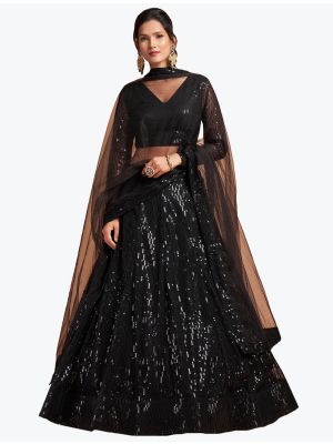 Dazzling Black Soft Net Embroidered Party Wear Designer Lehenga Choli small FABLE20302