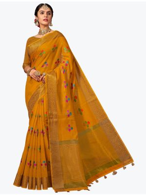 Mustard Chanderi Cotton Woven Designer Saree small FABSA21760