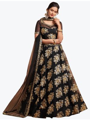 Royal Black Soft Net Embroidered Party Wear Designer Lehenga Choli small FABLE20300