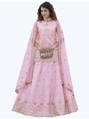 Baby Pink Chinon Chiffon Exclusive Designer Lehenga Choli small FABLE20312