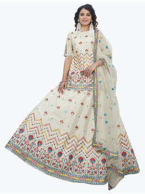 Creamy White Chinon Chiffon Exclusive Designer Lehenga Choli small FABLE20315
