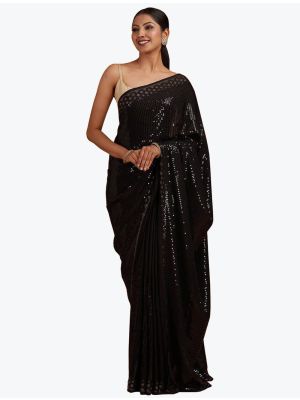 Dark Coffee Fancy Georgette Party Wear Saree thumbnail FABSA21800