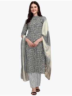Deep Grey Chanderi Readymade Palazzo Suit with Dupatta FABSL21041