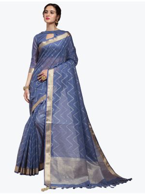 Light Blue Premium Linen Leheriya Designer Saree small FABSA21804