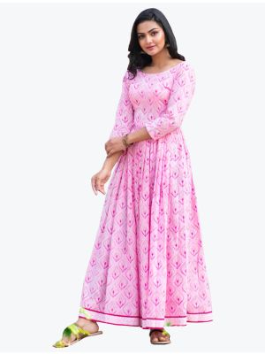 light pink muslin digital printed indo western kurti fabku20605