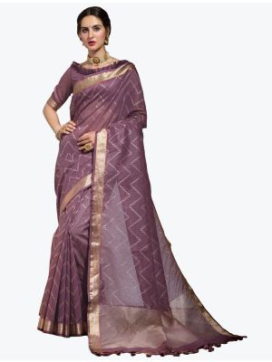 Light Purple Premium Linen Leheriya Designer Saree small FABSA21810