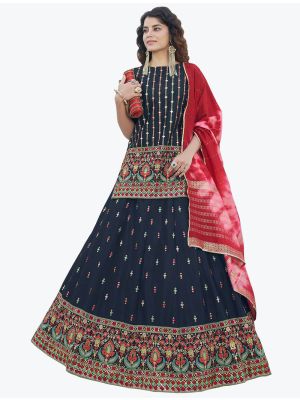 Navy Blue Chinon Chiffon Exclusive Designer Lehenga Choli small FABLE20311