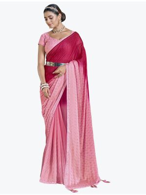 Rose Pink Rangoli Silk Party Wear Saree small FABSA21812