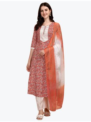 Rust Red Chanderi Readymade Palazzo Suit with Dupatta FABSL21040