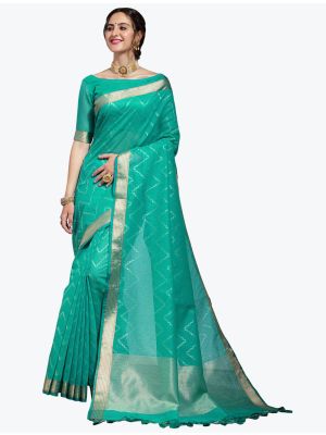 Sea Green Premium Linen Leheriya Designer Saree small FABSA21805