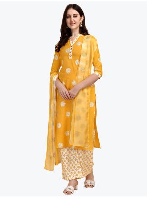 Warm Yellow Chanderi Readymade Palazzo Suit with Dupatta FABSL21038