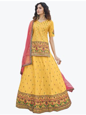 Warm Yellow Chinon Chiffon Exclusive Designer Lehenga Choli small FABLE20313