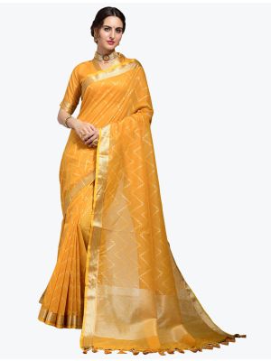 Warm Yellow Premium Linen Leheriya Designer Saree small FABSA21811