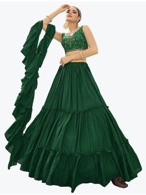 Bottle Green Chinon Fancy Party Wear Designer Lehenga Choli small FABLE20327