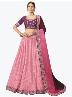 Light Pink Crushed Chinon Festive Wear Designer Lehenga Choli small FABLE20336