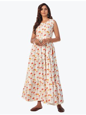 off white fine rayon printed long indo western kurti fabku20633