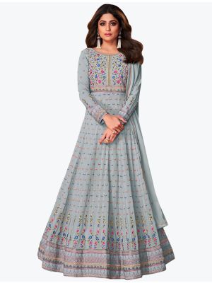 Pastel Blue Premium Georgette Embroidered Designer Anarkali Suit small FABSL21104