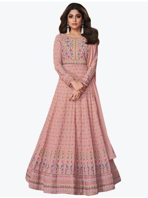 Pastel Pink Premium Georgette Embroidered Designer Anarkali Suit small FABSL21102