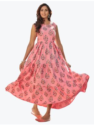 peachy pink fine rayon printed long indo western kurti fabku20634