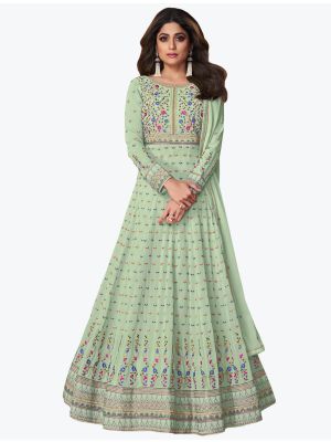 Pista Green Premium Georgette Embroidered Designer Anarkali Suit small FABSL21105